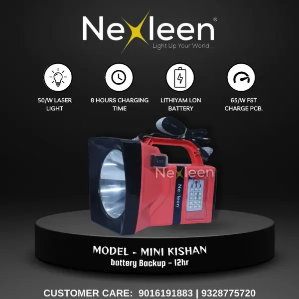 Nexleen Mini Kishan Torch (50W) – High Power Rechargeable LED Torch with 12-Hour Backup for Farmers